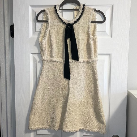 Cream & Black Bow Tweed Fit & Flare Dress - 28" Waist - Picture 1 of 9
